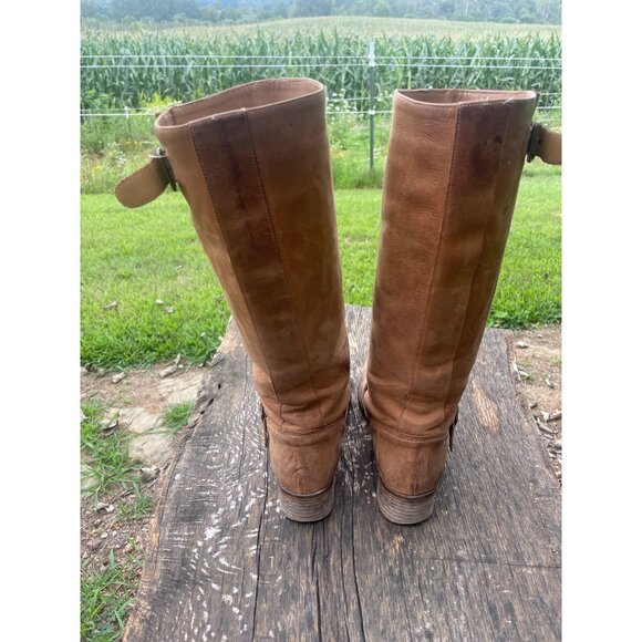 Vintage Buckled Brown Leather Knee-High Riding Boots For Women Sz 8.5 - Picture 4 of 7